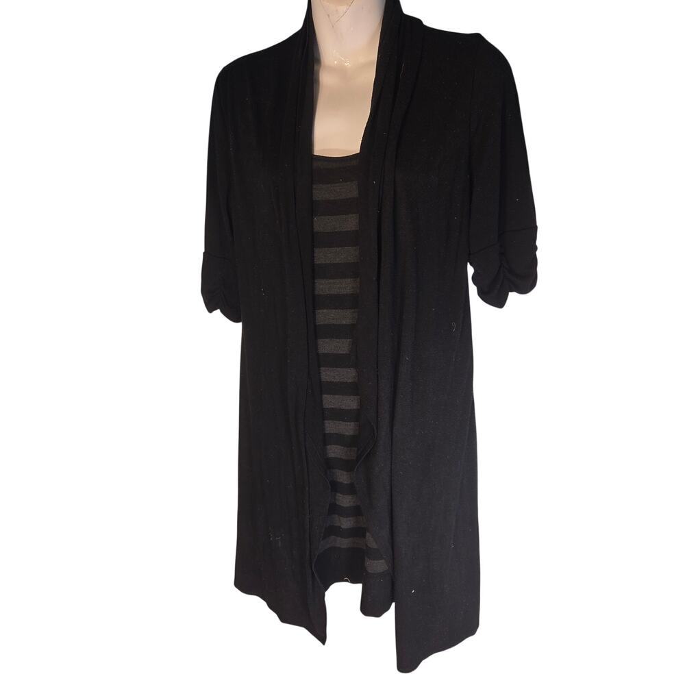 Delirious LA Layered Duster Cardigan Striped Knit Dress Black Gray Women's XL